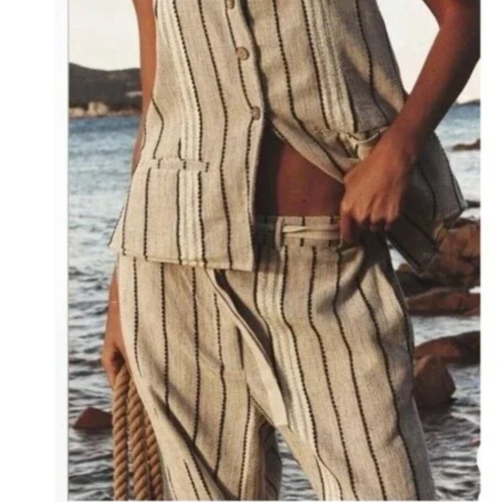 Free People Take Me To Paris Low Back Striped PANTS ONLY NWOT Size Large - Picture 2 of 10